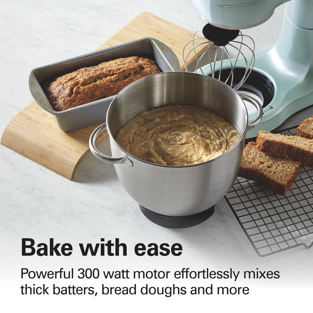 Hamilton Beach 4 Quart Stand Mixer for Kitchen, 7 Speeds, Tilt-Head, Dough Hook, Whisk & Flat Beater, Black