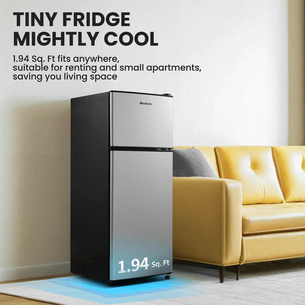 MaxKare 3.6 Cu.ft Mini Fridge with Freezer 2-Door Compact Refrigerator for Dorm, Office, Bar, RV, Bedroom, Silver