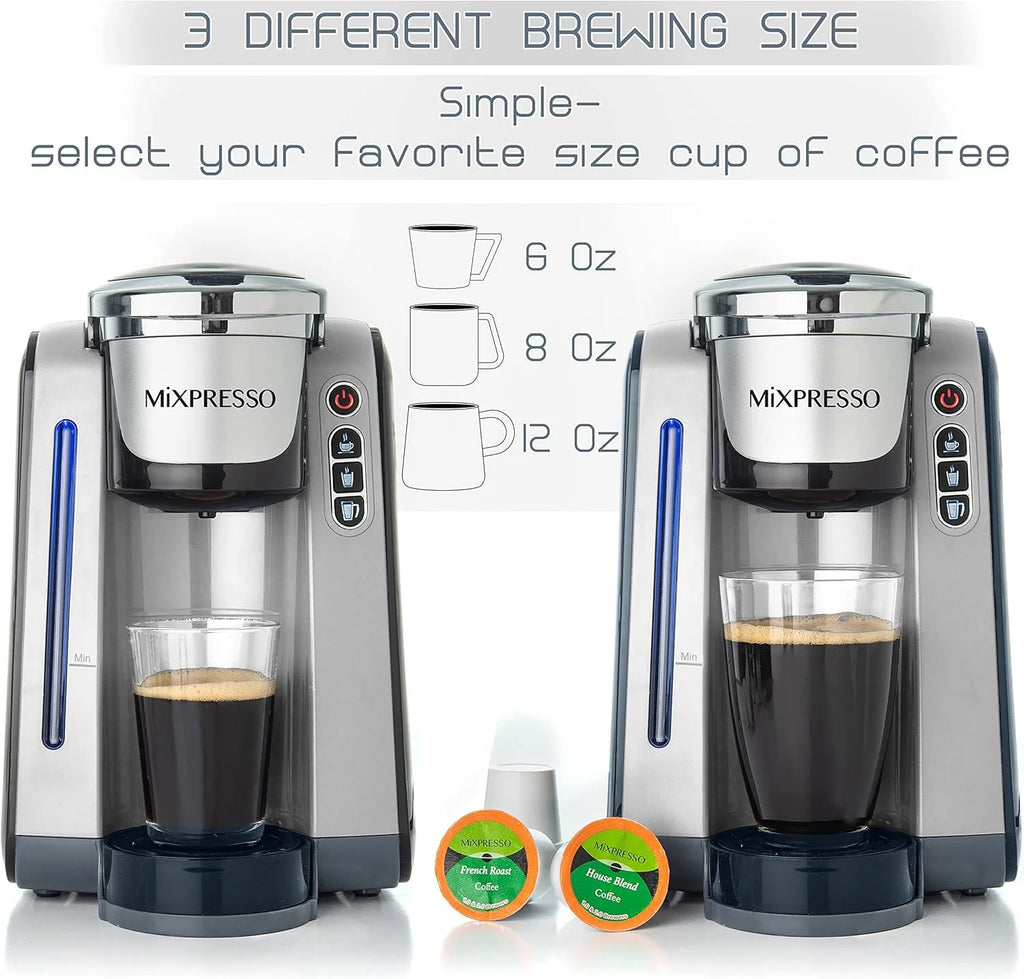 Mixpresso Single Cup Coffee Maker Compatible With 1.0 & 2.0 Single Cup Pods, Removable 45oz Water Tank, Quick Brewing with Auto Shut-Off, One Touch Function (Red/Black)