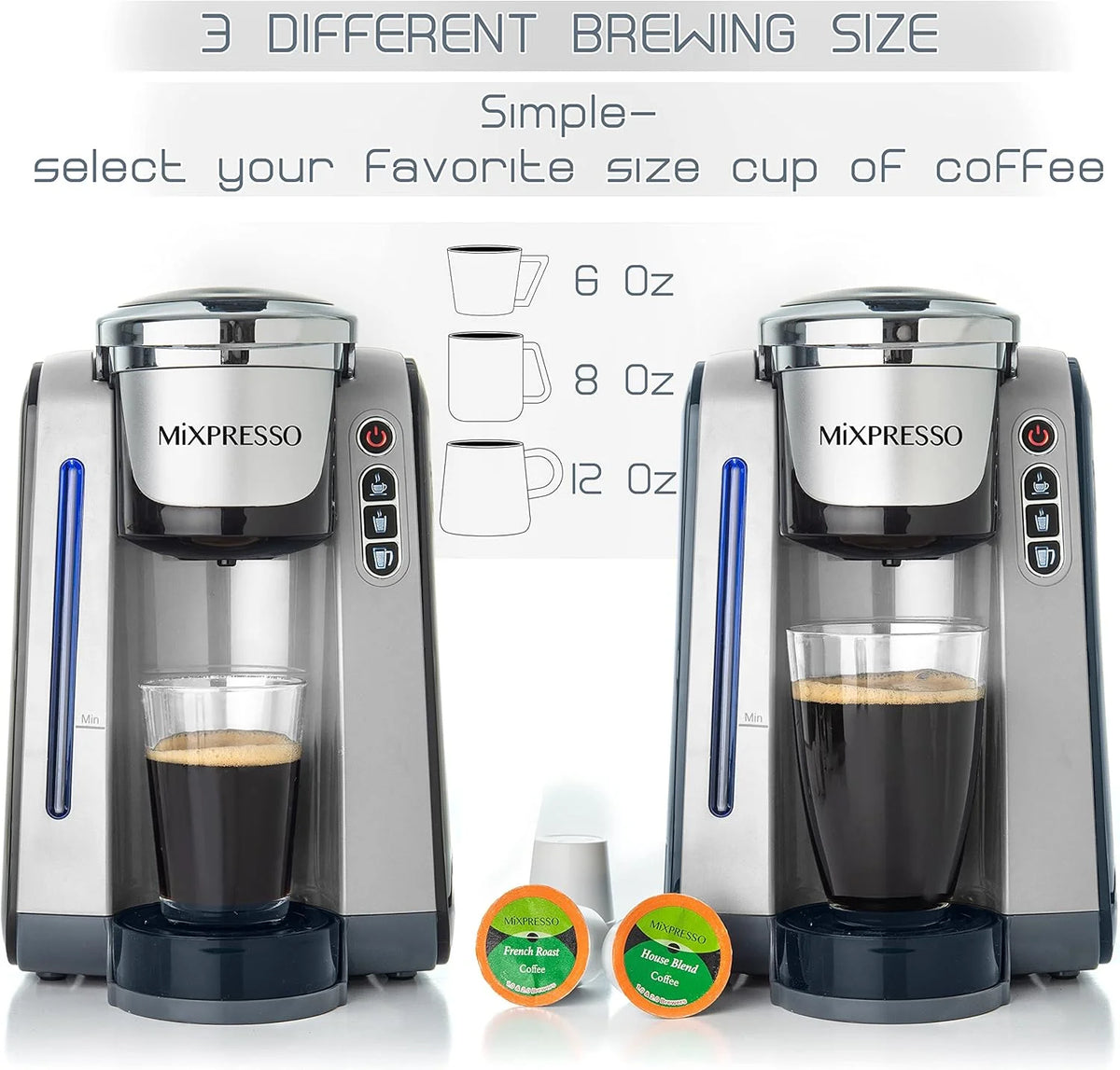 Mixpresso Single Cup Coffee Maker Compatible With 1.0 & 2.0 Single Cup Pods, Removable 45oz Water Tank, Quick Brewing with Auto Shut-Off, One Touch Function (Red/Black)