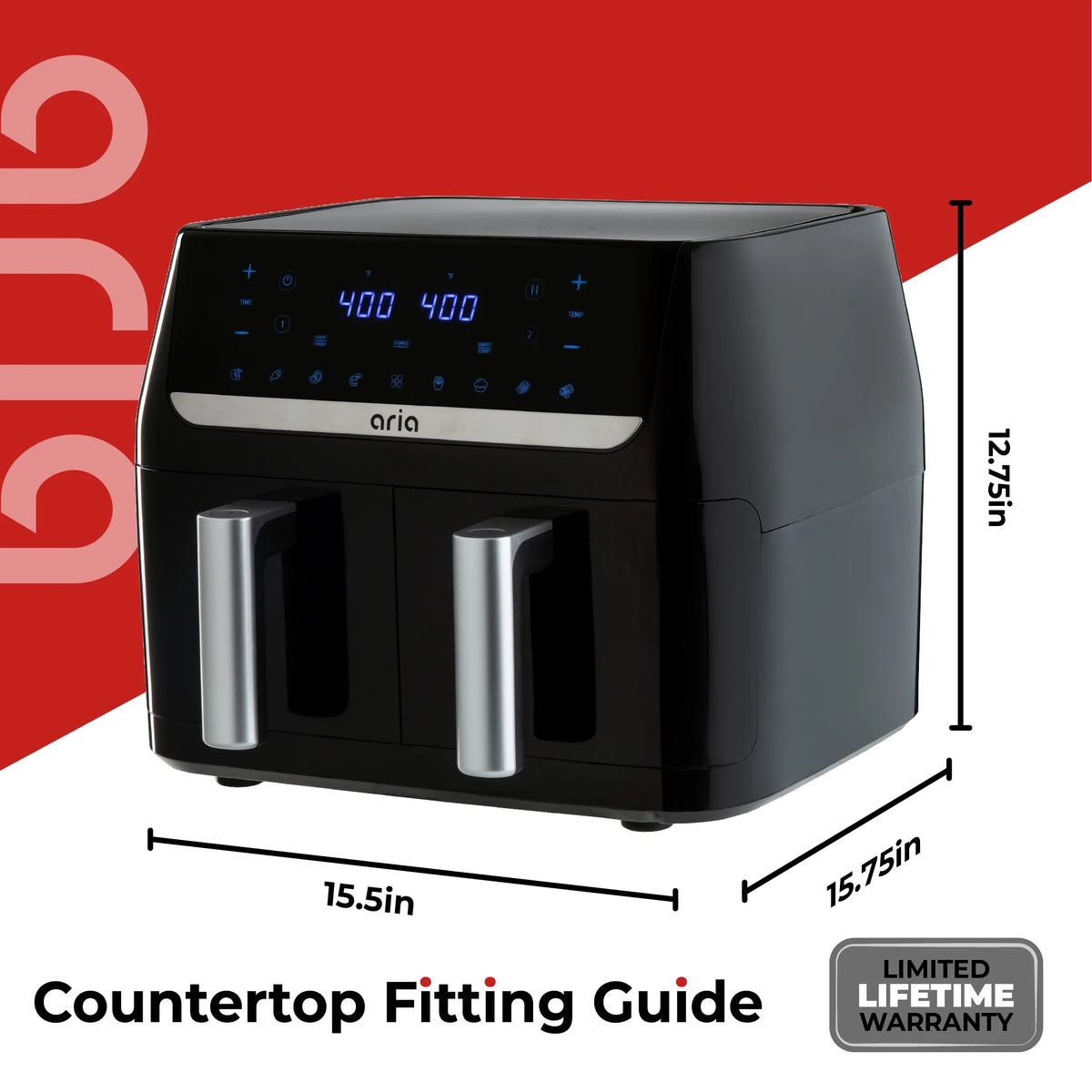 Aria 10 qt 2-Basket Air Fryer, Black - Smart Sync Mode