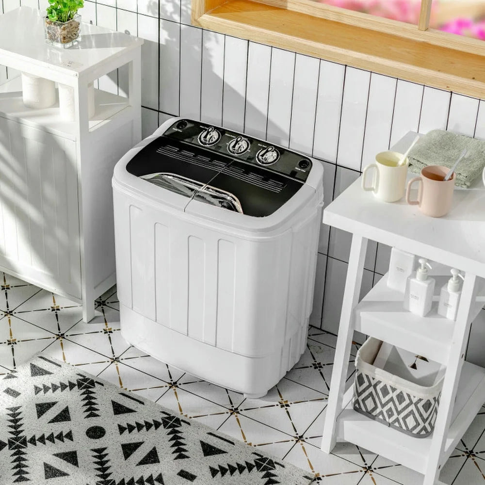 Topcobe 8 Lbs Compact Mini Twin Tub Washing Spiner Machine, Space Saving Washer for Home and Apartment