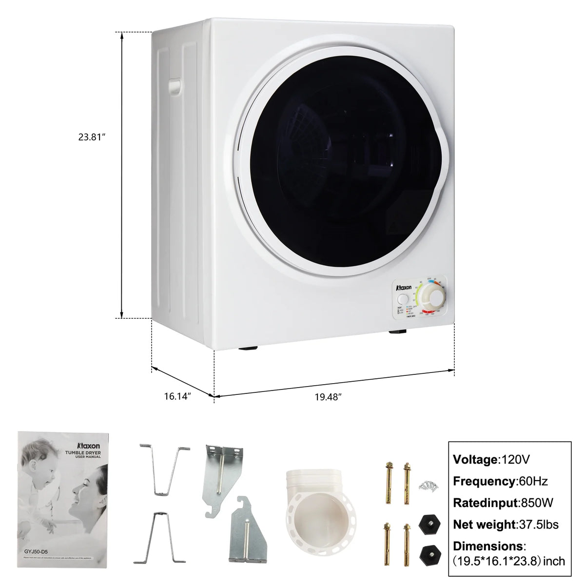 Ktaxon 1.6 cu. ft. Compact Electric Dryer, White