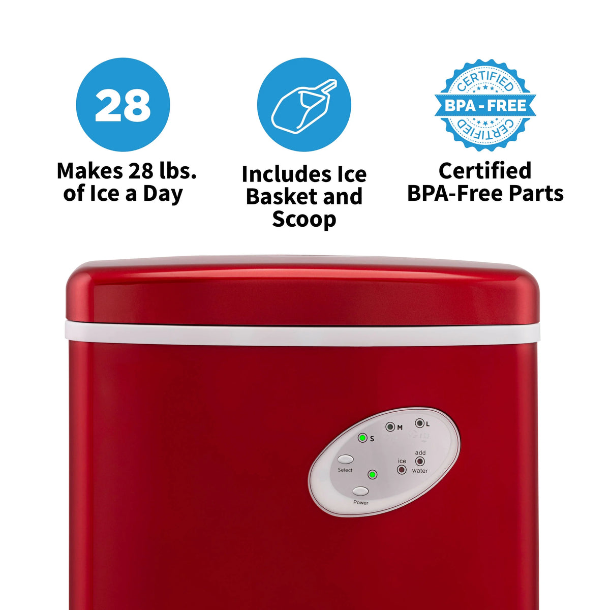 Newair 28 lb. Portable Bullet Ice Maker in Red