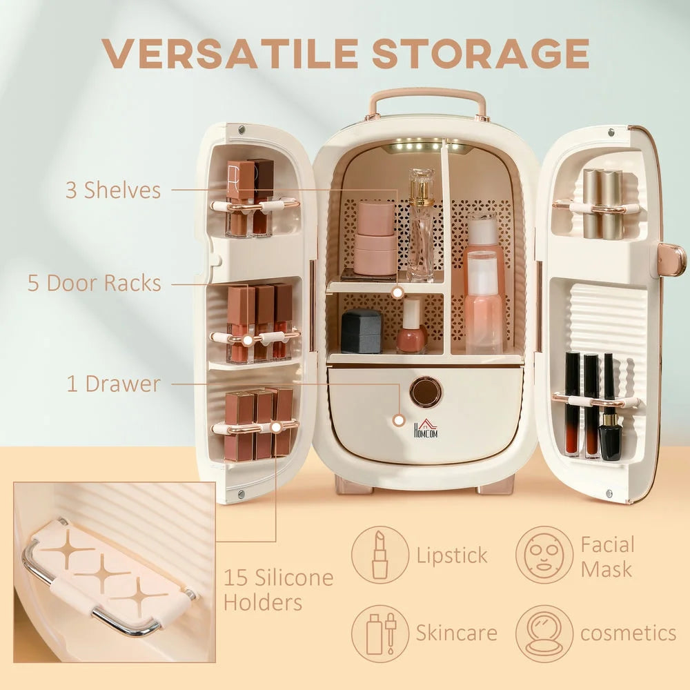 Spaco Portable Skincare Fridge with LED Display, 12L Mini Fridge for Beauty, Makeup and Cosmetics, Small Refrigerator Cooler for Desktop, White