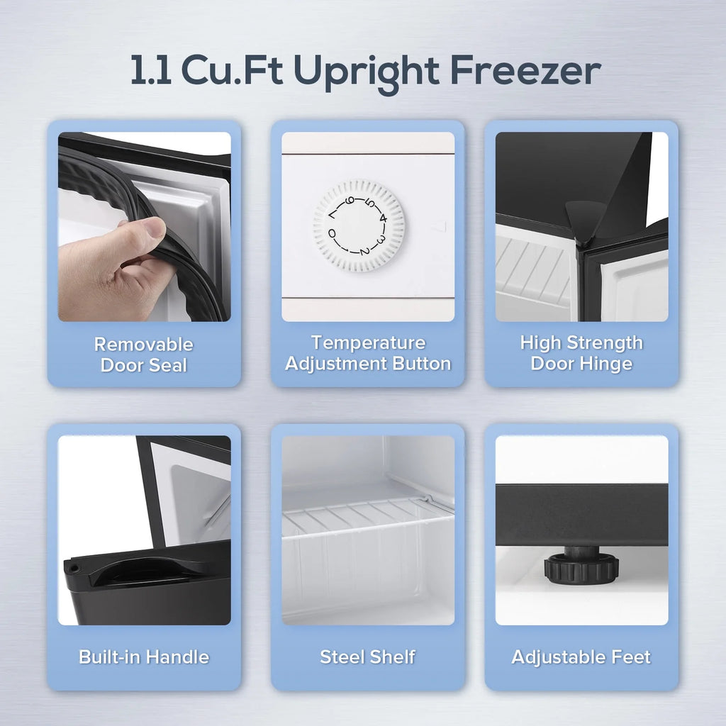 KNDKO Upright Freezer, 1.2cu.ft Mini Freezer with Adjustable Thermostat & Removable Shelves, Stand Up Freezer for Home/Office/Dorm, White