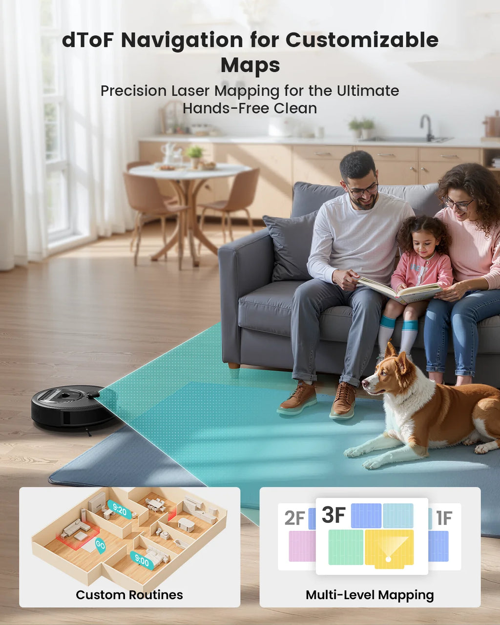 Lefant M330 LiDAR Navigation Robot Vacuum and Mop, 450ml Visible Dustbin, 190?�� PSD Obstacle Avoidance, Multi-Level Mapping, Robot Vacuum Cleaner for Hardwood Carpets Pet Hair