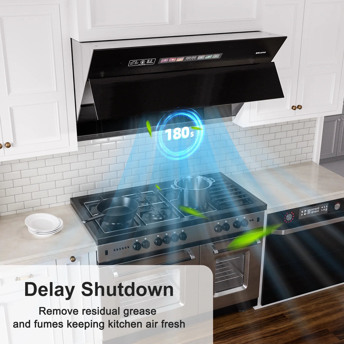 BRANO 30 inch Range Hood Stainless Steel Kitchen Hood, 900CFM, Voice/Gesture Sensing, Touch Control, Side-Draft Design