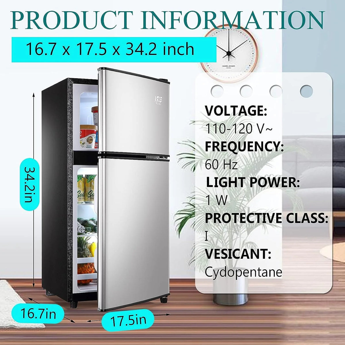 Harper & Bright Designs Double Door Mini Fridge with Freezer, 3.2 Cu.Ft Compact Refrigerator with Adjustable Shelf, Adjustable Thermostat and Reversible Door for Bedroom, Dorm, Home Office, White