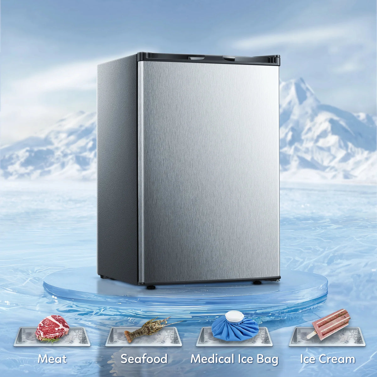Auseo Upright Freezer, 3 Cu.ft Mini Freezer with Adjustable Thermostat & Reversible Single Door, Stand Up Freezer for Home/Office/Dorms/Apartment-Black