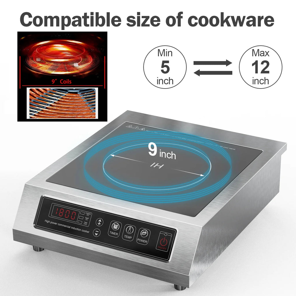 Chushifu  Induction Cooktop 1800W 85V~120V Commercial Grade Hot Plate Electric Stove Countertop Burners for Cooking Professional Heater 18-hours Timer