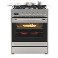 30�� Inch Professional Gas Range Stove with 5 Burner Cooktop, Rapid Convection Oven, and Digital Timer with Heavy-Duty Cast Iron Grates, Stainless-Steel Appliance, Silver