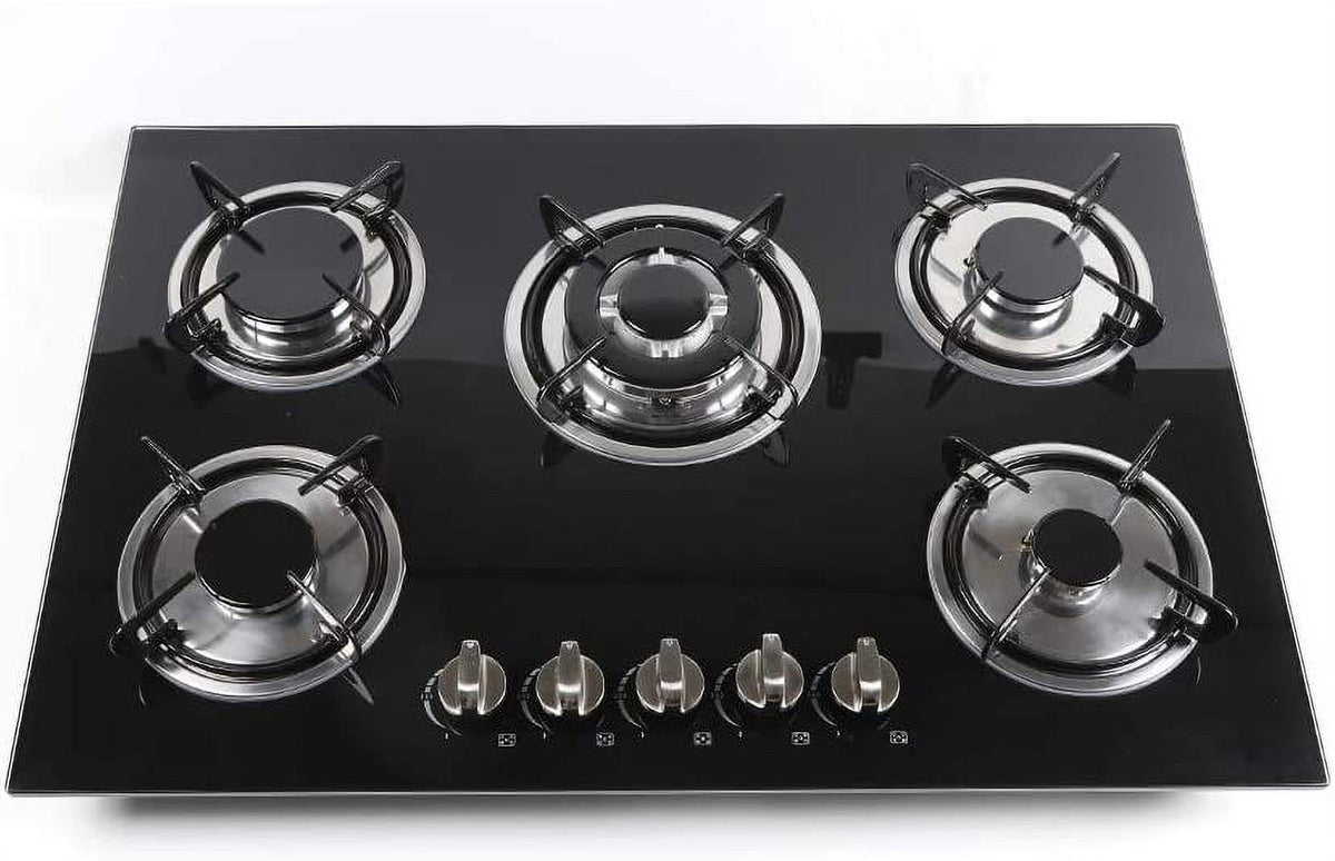 Miumaeov Gas Cooktop 30" Tempered Glass Gas Hob LPG/NG Cooktops Cooker Cooktop High Power Burners Kitchen Cooktop Black