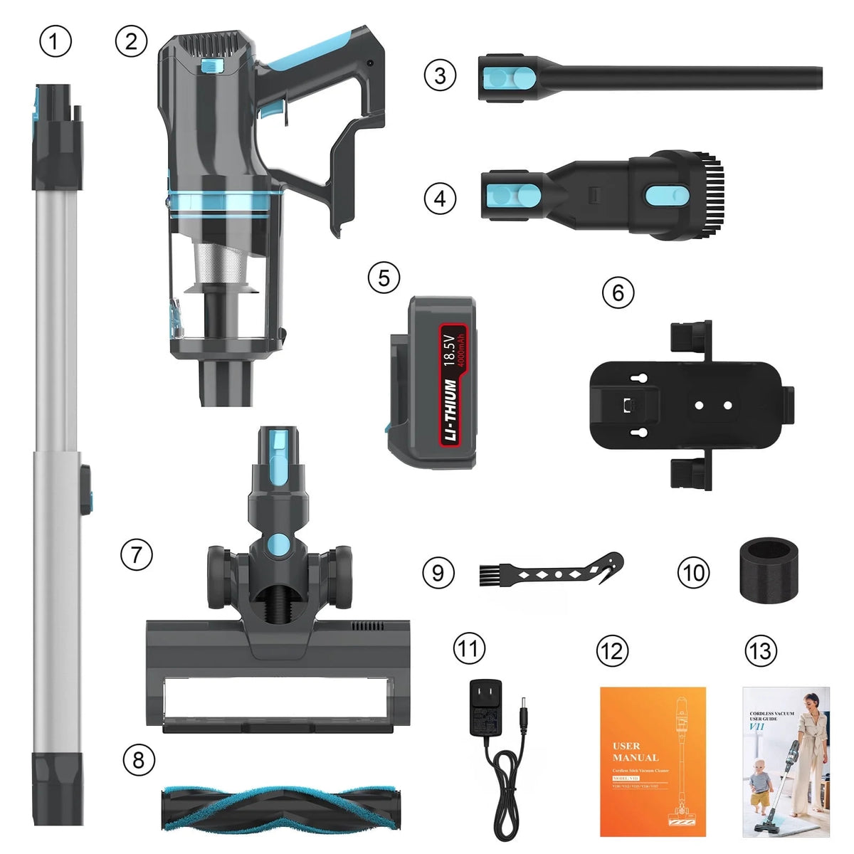 Cordless Vacuum Cleaner,30Kpa 60Mins Stick Vacuum Cleaner with LED Touch Screen,Lightweight Vacuum for Home Pet Hair Carpet Hard Floors V11(Blue)