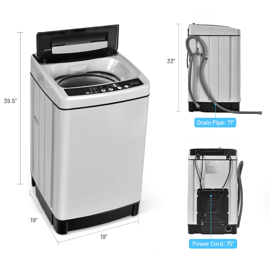 Gymax Capacity 11 lbs. Compact Full-Automatic Washing Machine Laundry Washer, Gray