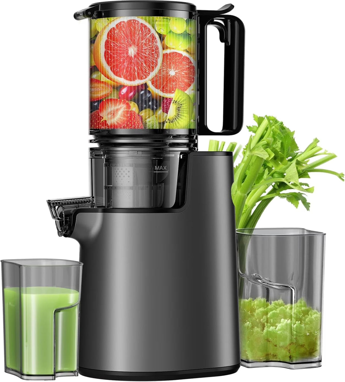 YPONE Cold Press Juicer, Masticating Juicer with 5.4" Wide Feed Chute, 350w Slow Juicer Machines Fit Whole Vegetables and Fruits,Juice Extractor Machine with High Juice Yield, Easy to Clean(Black)