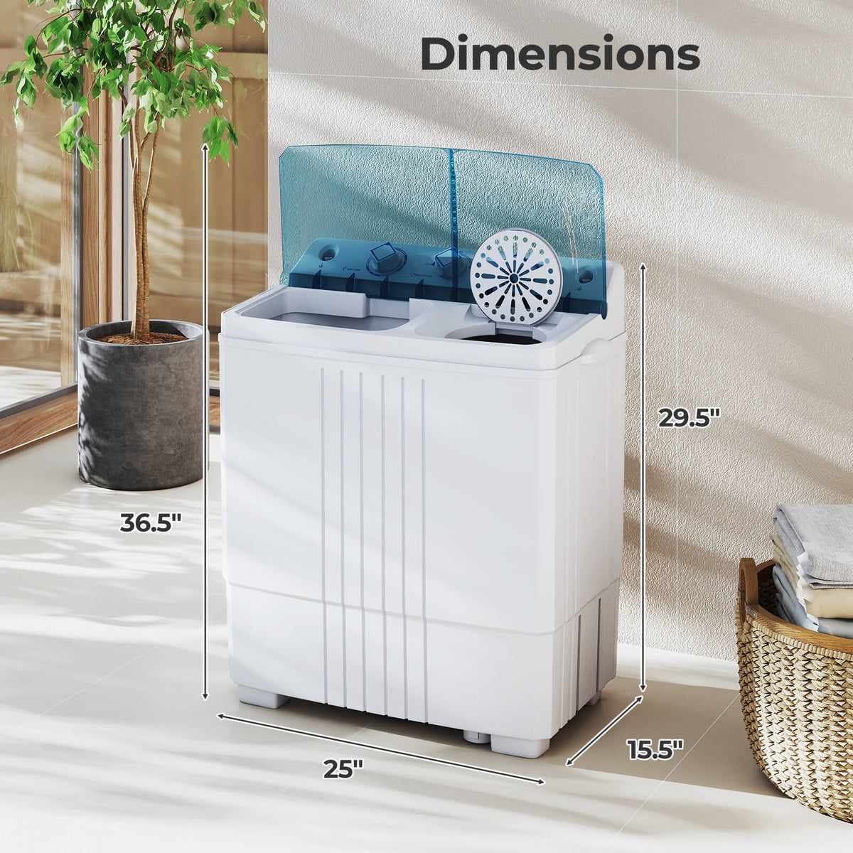 Costway Twin Tub 20Lbs Top Load Washing Machine with Gravity Drain