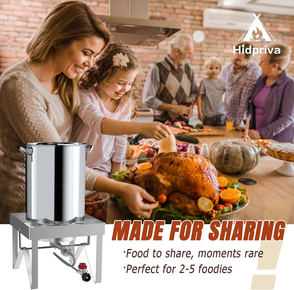 30QT Stainless Steel Turkey Fryer Kit, Stainless Steel Stand with 55,000BTU Propane Burner Stove, Waterproof Cover & Skimmer, Turkey Deep Fryer Pot, Outdoor Fish Fryer, Crawfish Boiler