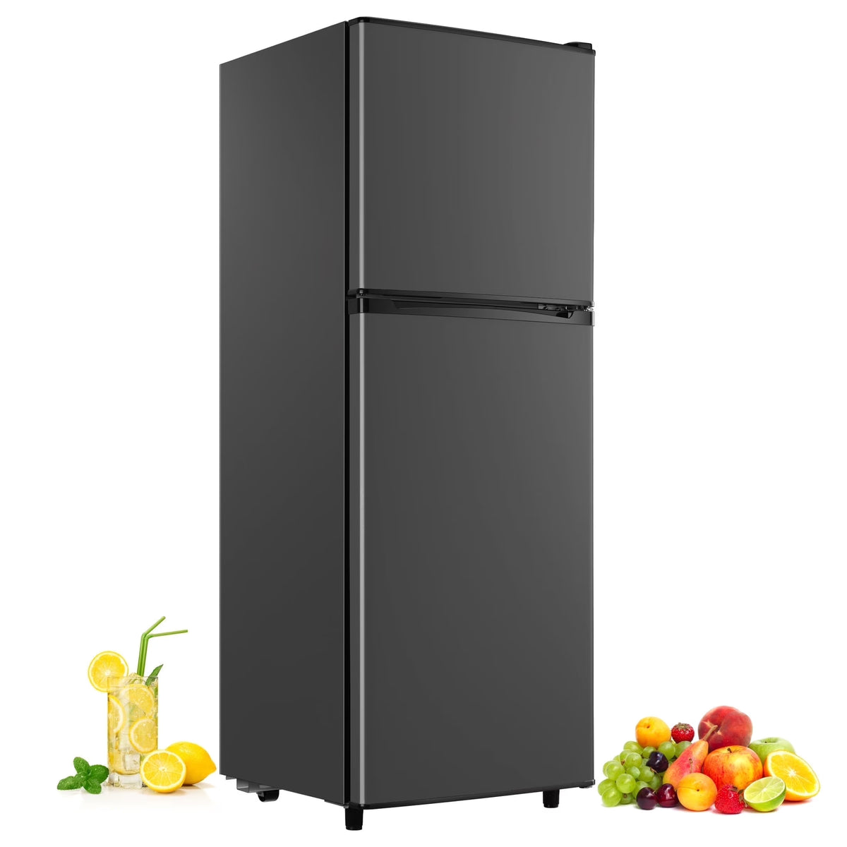 CALLIEVER 2-Door Mini Fridge with Freezer,5.0 Cu.Ft Compact Refrigerator for Dorm,Bedroom,Office�C7-Level Temp Control,Reversible Door,Black