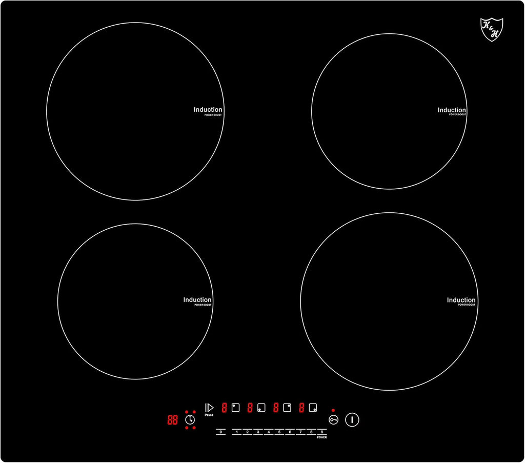 K&H 4 Burner 24 Inch Built-in Induction Electric Stove Top Ceramic Cooktop Touch Control 240V 6000W IN24-6004