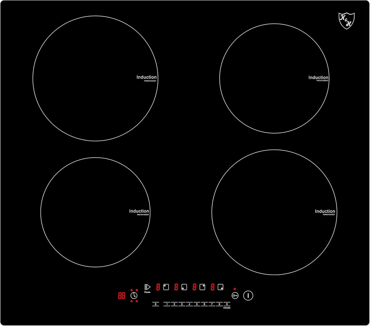 K&H 4 Burner 24 Inch Built-in Induction Electric Stove Top Ceramic Cooktop Touch Control 240V 6000W IN24-6004
