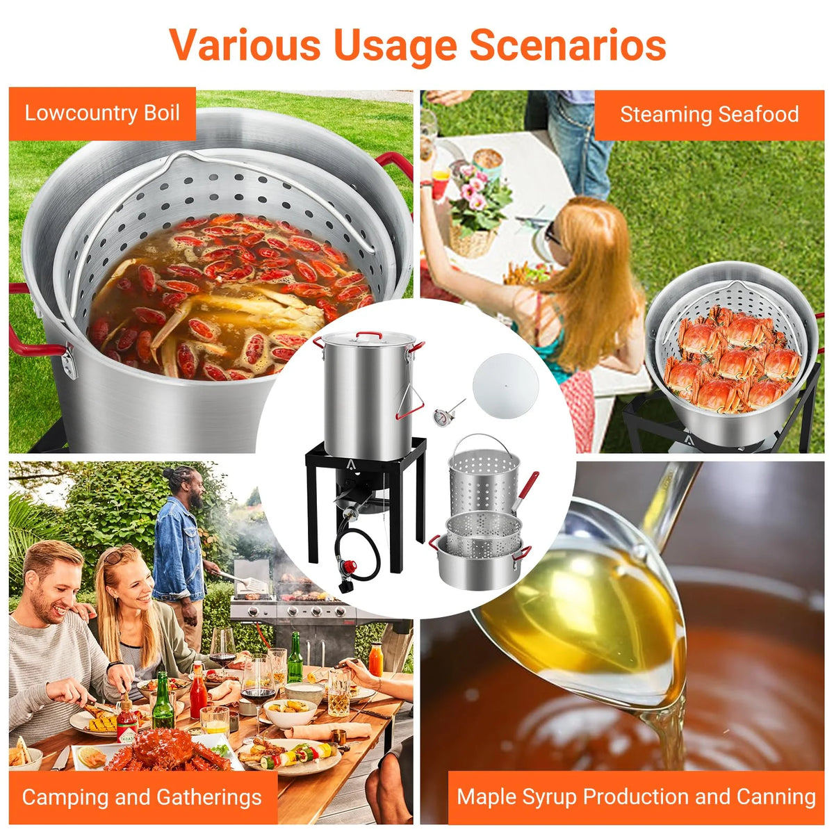 Soonbuy 30 QT Turkey Fryer Cooker Set and 10 QT Kit,50,000 BTU Aluminum Turkey Deep Fryer and Propane Burner Kit,Outdoor Propane Deep Fryers Stove Burner Stand,Baskets,Marinade Injector, Thermometer