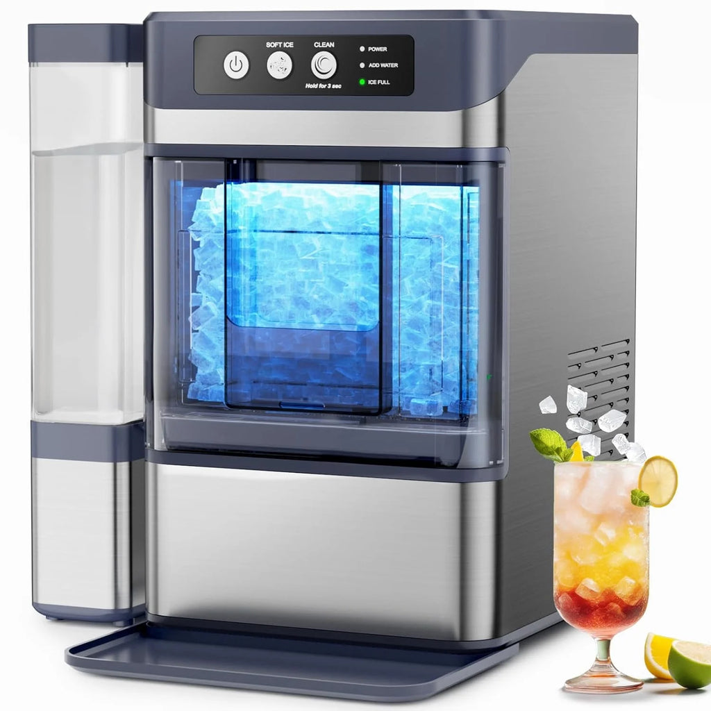 Ecojoy Stainless Steels Portable Countertop Nugget Ice Maker Machine, 44Lbs/24H with 0.8 Gallon Tank,Soft Chewable Pellet Ice Ready in 5-10min, Self-Cleaning