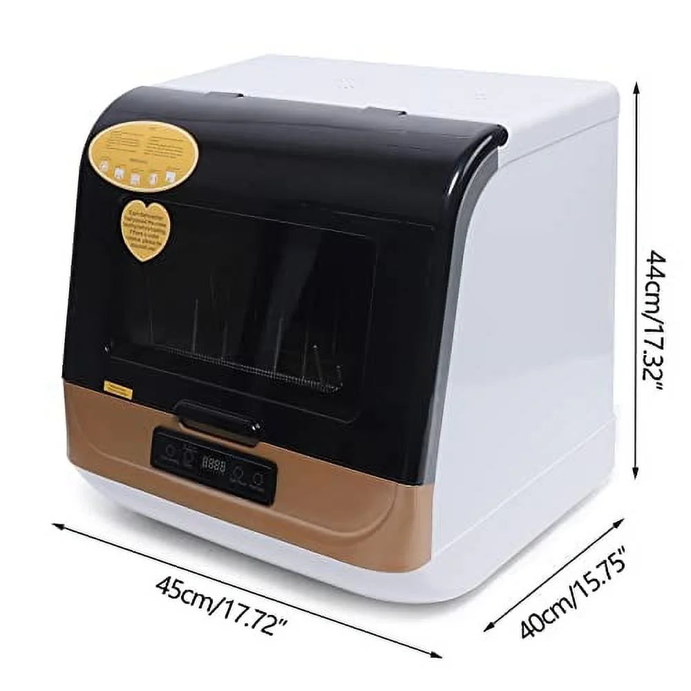 Countertop Dishwasher Kitchen Mini Portable Dish Bowl Washer Tabletop Automatic Dishwasher Deep Cleaning for Home, Apartment, RV (White & Black)