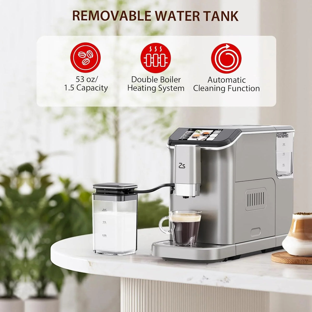 Espresso Machine,Fully Automatic Espresso Machine with Automatic Milk Frother,7 Coffee Varieties,20-Bar,Built-in Grinder,Intuitive Touch Display,1.5-L Water Tank