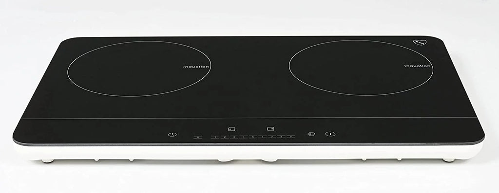 K&H 2 Burner Double Dual 24 Inch Induction ULTRA SLIM Electric Stove Top Ceramic Cooktop White 120V 1800W IN-DD18-120S