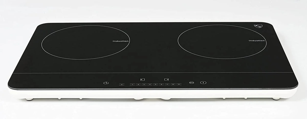 K&H 2 Burner Double Dual 24 Inch Induction ULTRA SLIM Electric Stove Top Ceramic Cooktop White 120V 1800W IN-DD18-120S