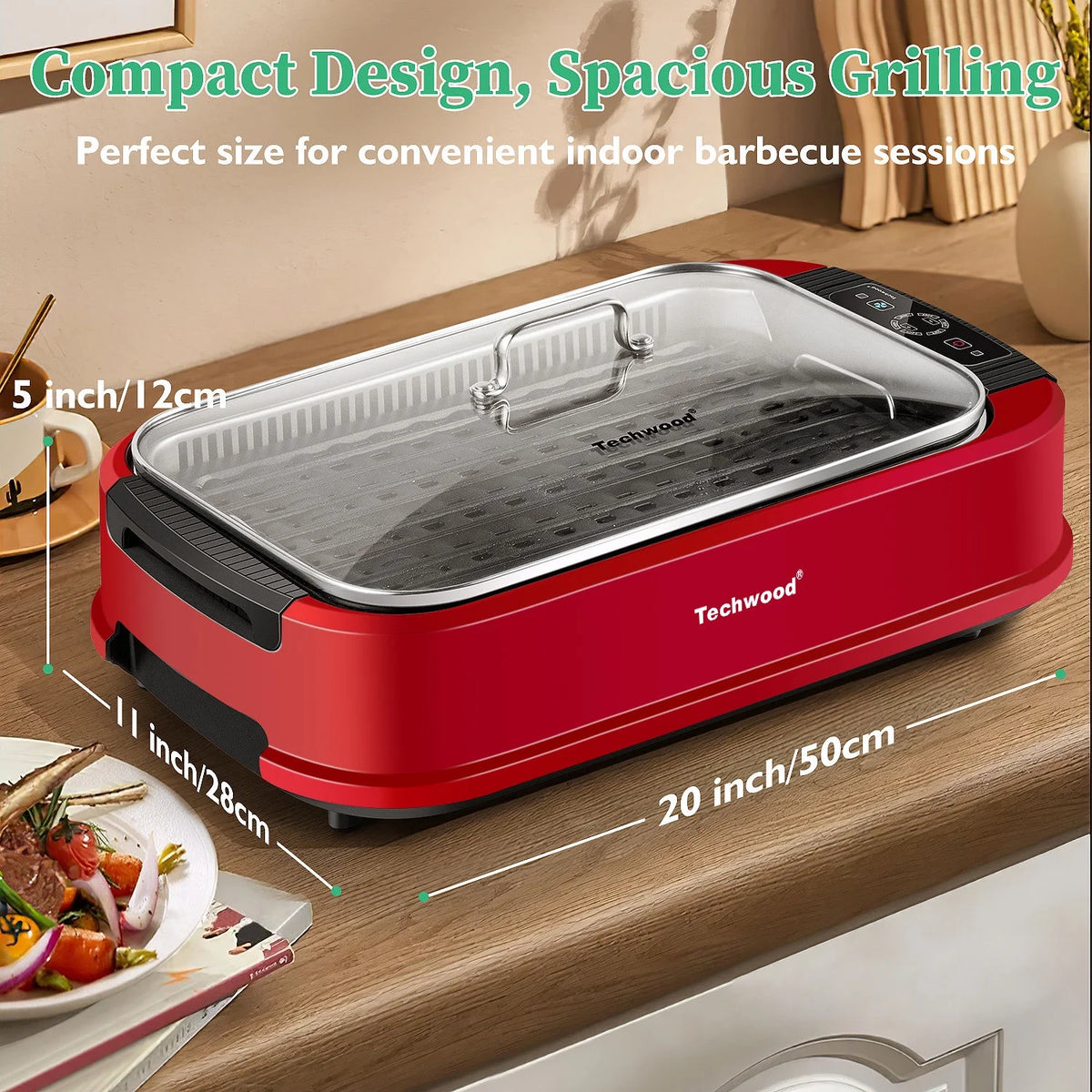 Techwood Indoor Smokeless Grill, 1500W, Black, Electric Portable Korean BBQ Grill with Tempered Glass Lid