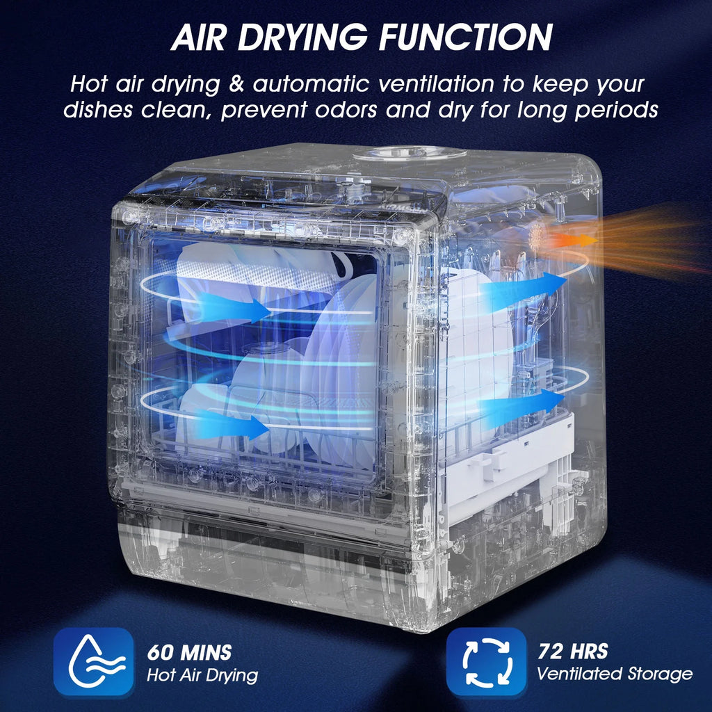 AIRMSEN Portable Countertop Dishwasher with 5-Liter Built-in Water Tank and Air-Dry Function, 5 Washing Programs Mini Dishwasher, AE-TDQR03