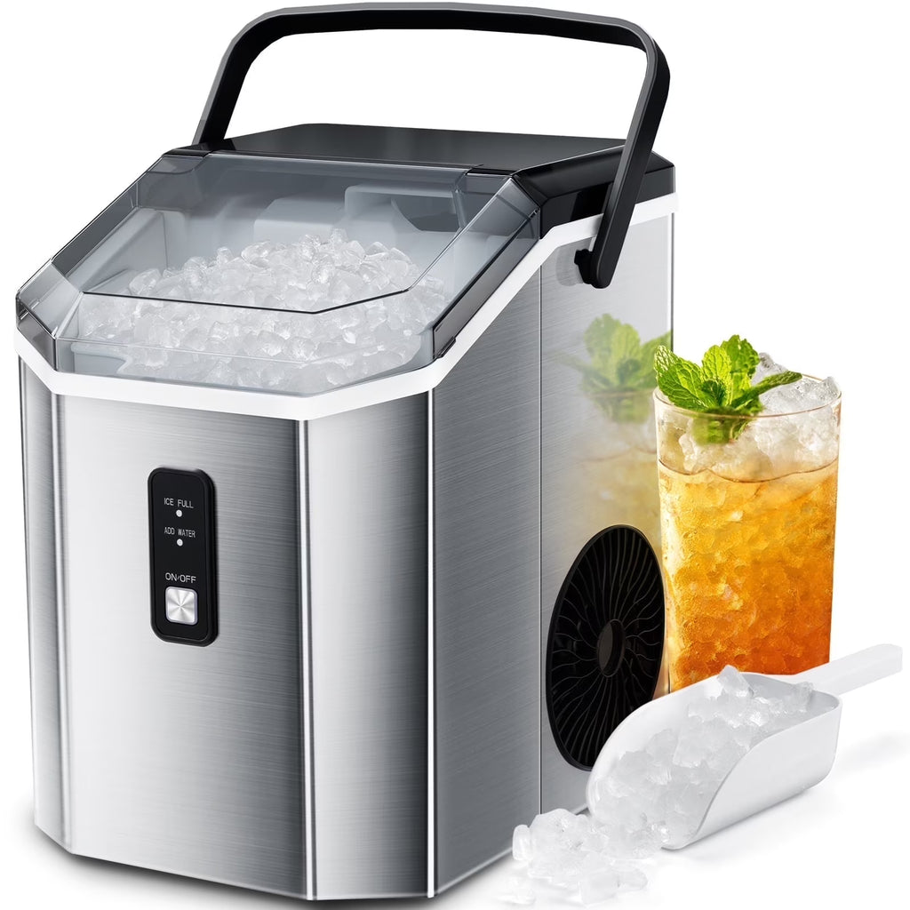 LHRIVER Nugget Countertop Ice Maker with Soft Chewable Ice, 35Lbs/24H, Self-Cleaning, Ice Scoop,Stainless Steel Silver
