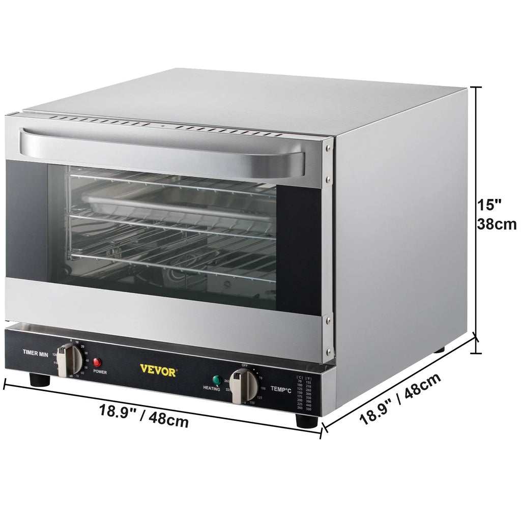 VEVOR Commercial Convection Oven,21L/19Qt,Quarter-Size Conventional Oven Countertop,1440W 3-Tier Toaster with Front Glass Door,Electric Baking Oven with Trays Wire Racks Clip Gloves