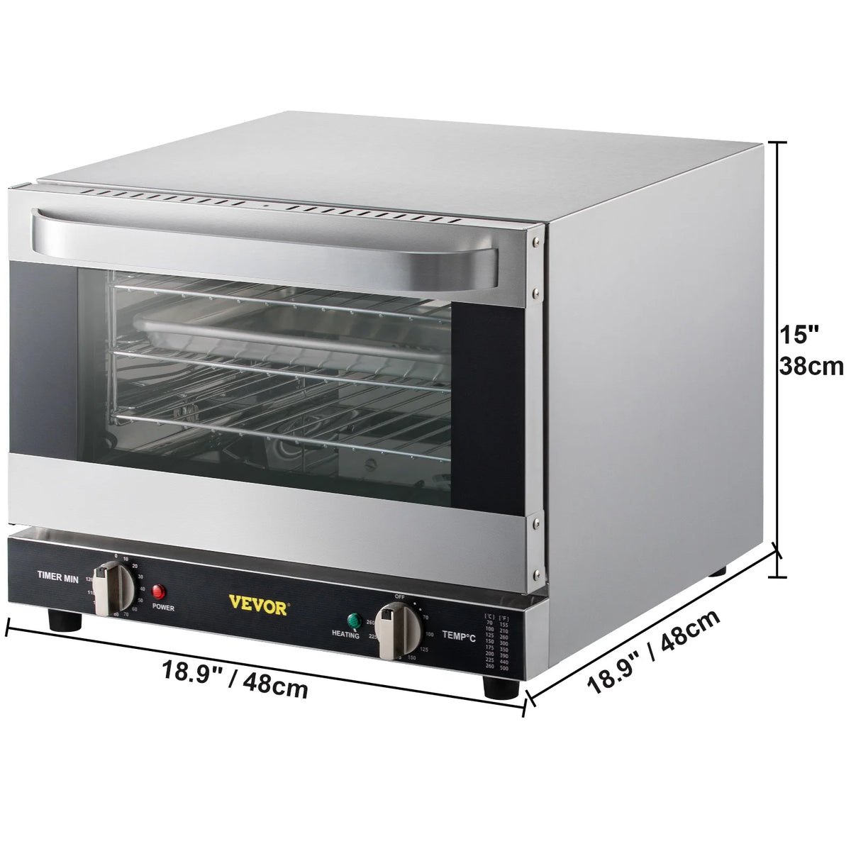 VEVOR Commercial Convection Oven,21L/19Qt,Quarter-Size Conventional Oven Countertop,1440W 3-Tier Toaster with Front Glass Door,Electric Baking Oven with Trays Wire Racks Clip Gloves