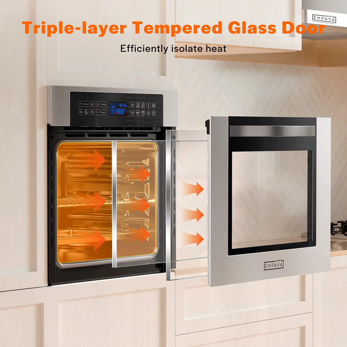 Empava 24 inch Electric Single Wall Oven 10 Cooking Functions with Convection - Touch Control in Stainless Steel