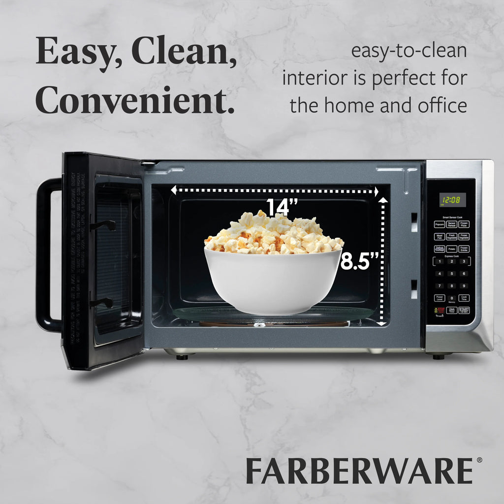 Farberware FMGZ09BKA 0.9 Cu. Ft. Microwave Oven, 900W, Digital Control, LED Display, 6 Cooking Presets, Black