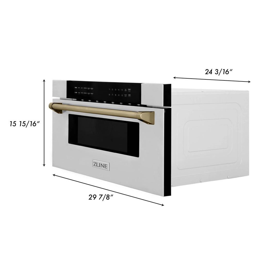 ZLINE Autograph Edition 30" 1.2 cu. ft. Built-In Microwave Drawer in Stainless Steel with Gold Accents