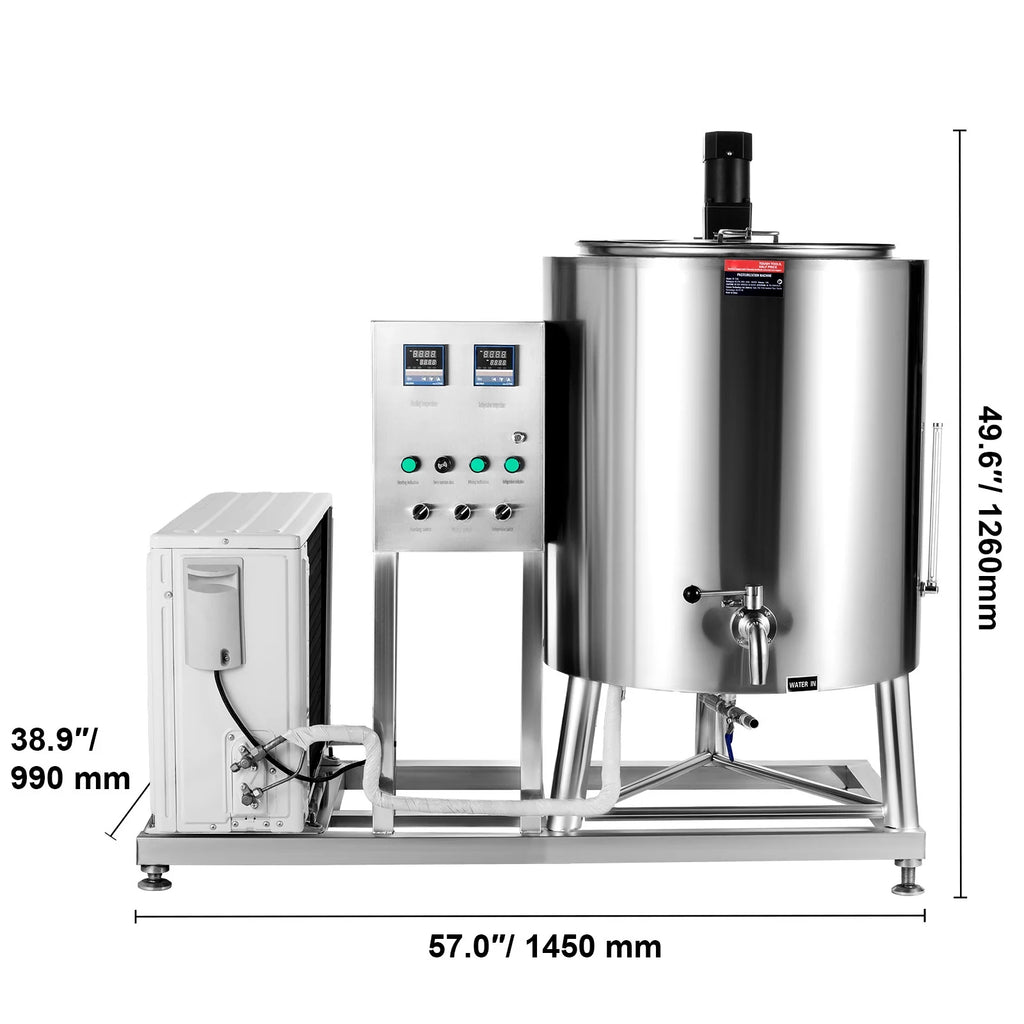 KFFKFF 150L Commercial Milk Pasteurization Machine Automatic Pasteurizer Ice Cream Juice Beer Pasteurizer with Cooling and Warming Function Stainless Steel