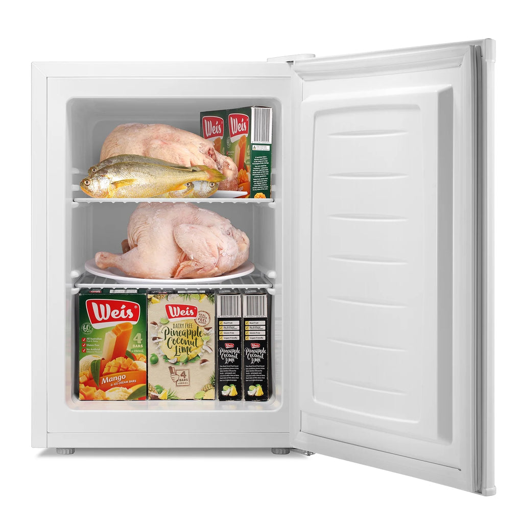 KNDKO 2.6Cu.ft Upright Freezer, Mini Freezer with Reversible Single Door, Removable Shelves, Adjustable Thermostat for Home/Kitchen/Office, Silver