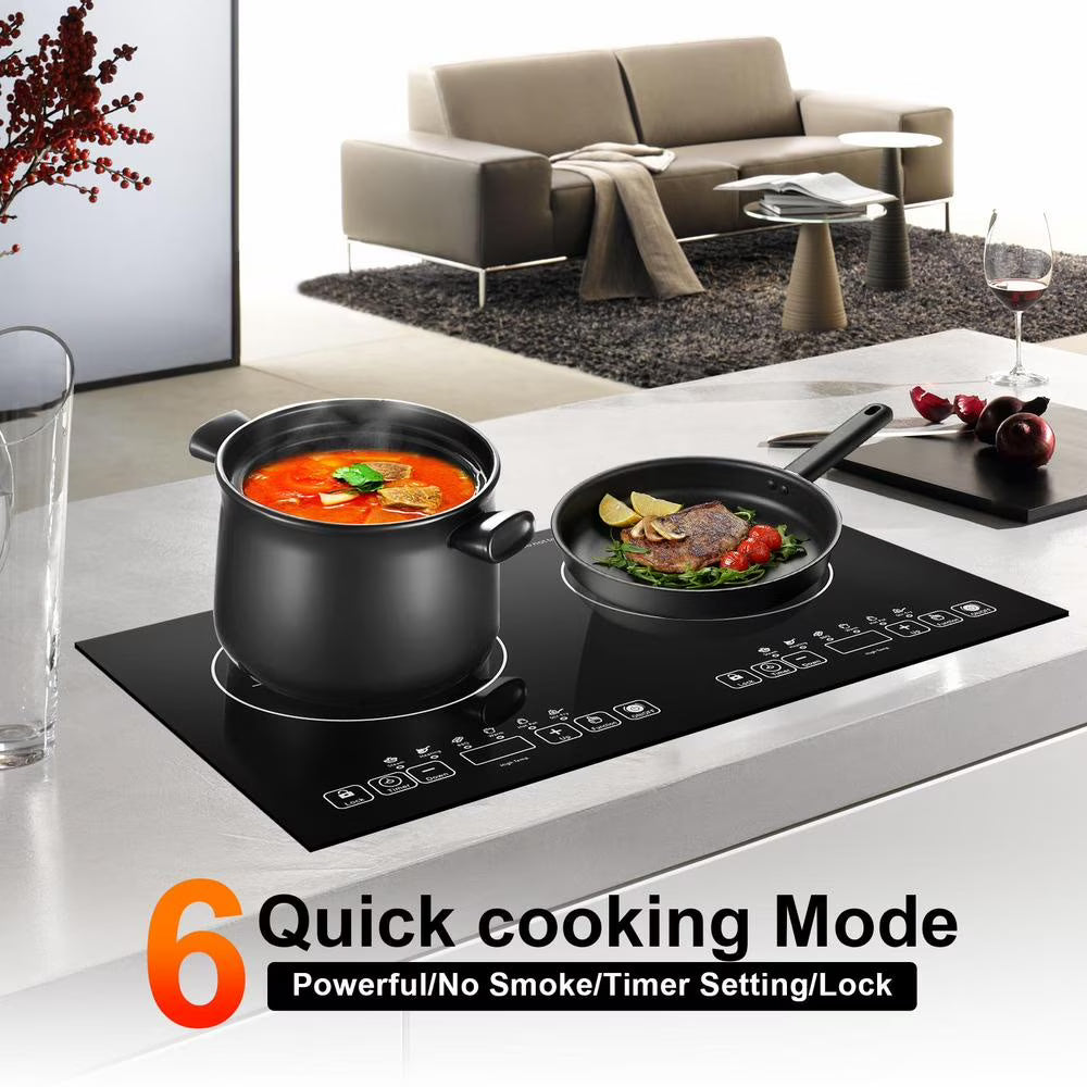 WAASOSCON 2 Burner Electric Cooktop, 2000W+2000W Double Induction Hob, 110V Portable Table Top Stove with Touch Control for Stone Pots