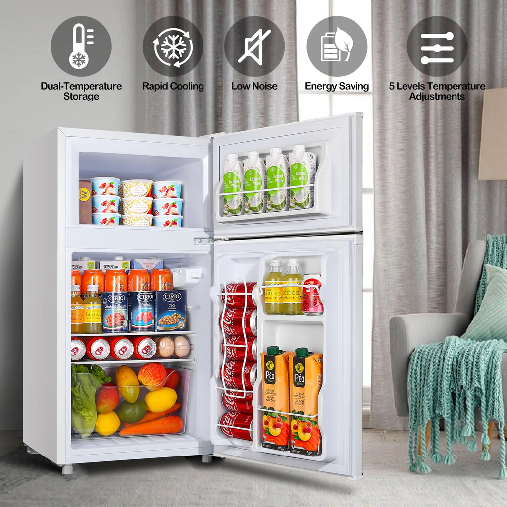 2 Door Mini Fridge with Freezer,3.5Cu.ft Small Freezer,7 Adjustable Thermostat,Blue,New