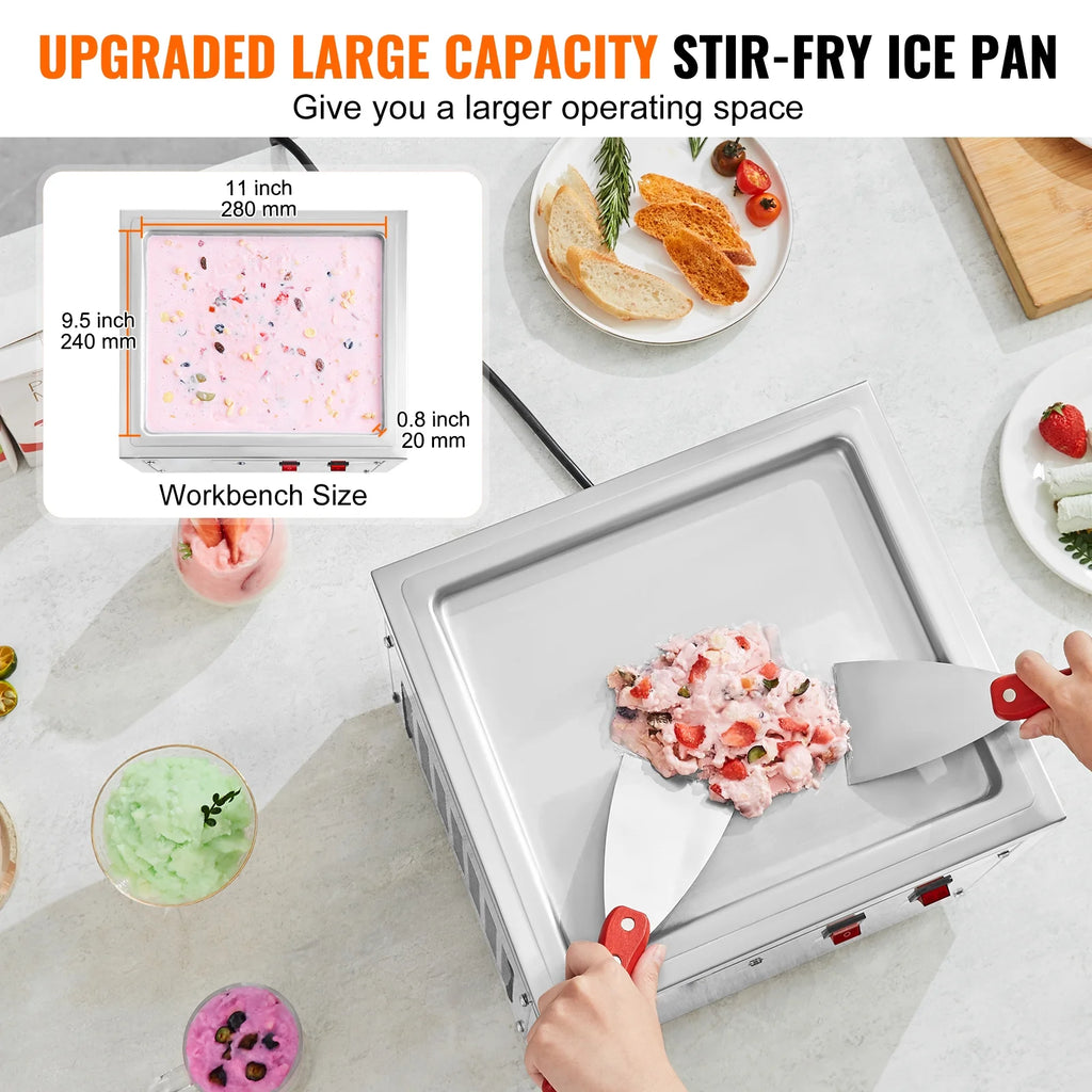 KFFKFF 11 x 9.5 Inch Pan Fried Ice Cream Roll Machine / Rolled Ice Cream Maker