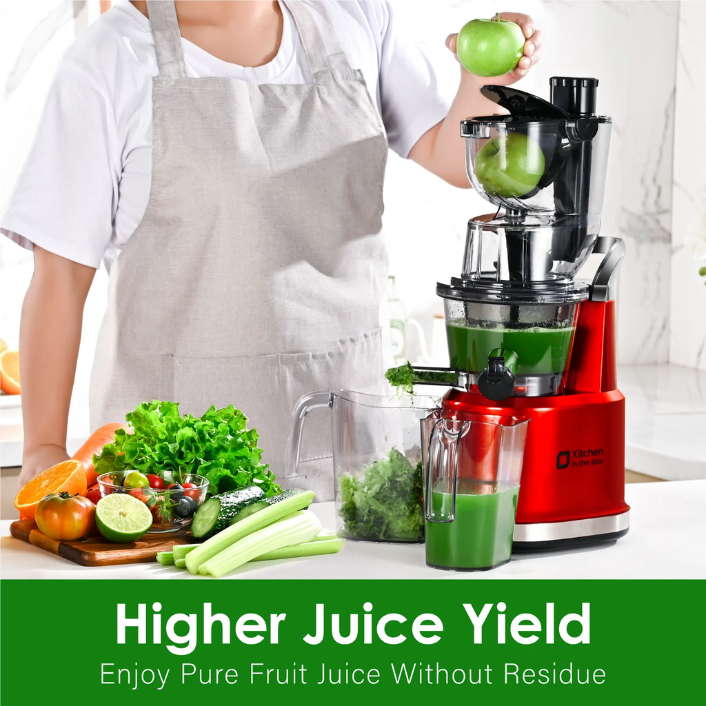 Kitchen in the Box Cold Press Juicer Machines With 3.26" Wide Feed Chute, Slow Masticating Juicer Machine for Whole Fruits and Vegetables, BPA-Free, High Juice Yield Juicer Maker (Silver)