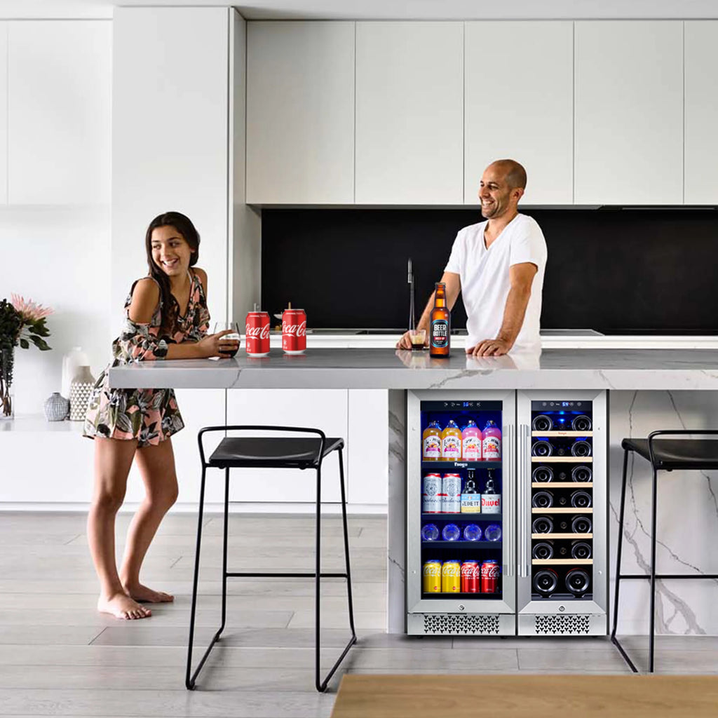 Yeego 30" Wine and Beverage Refrigerator,Two 15" Wine and Beverage Cooler Under Counter or Freestanding, Hold 33 Bottles and 80 Cans(Two Pack)