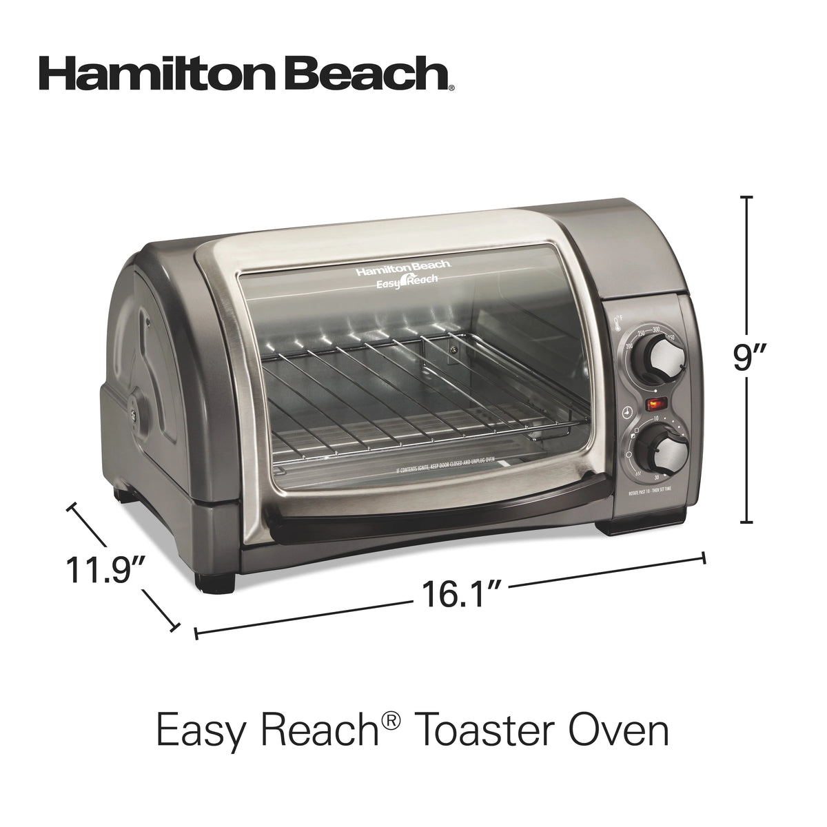 Hamilton Beach 4 Slice Countertop Toaster Oven with Easy Reach Roll-Top Door, Bake, Broil & Toast Functions, Silver