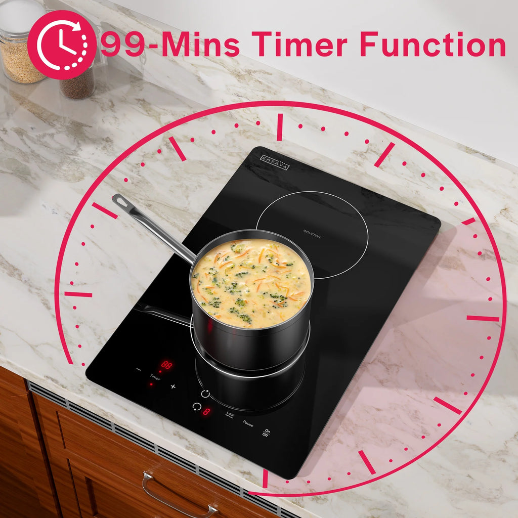 Empava Electric Stove Induction Cooktop Vertical with 2 Burners Vitro Ceramic Smooth Surface Glass in Black 120V
