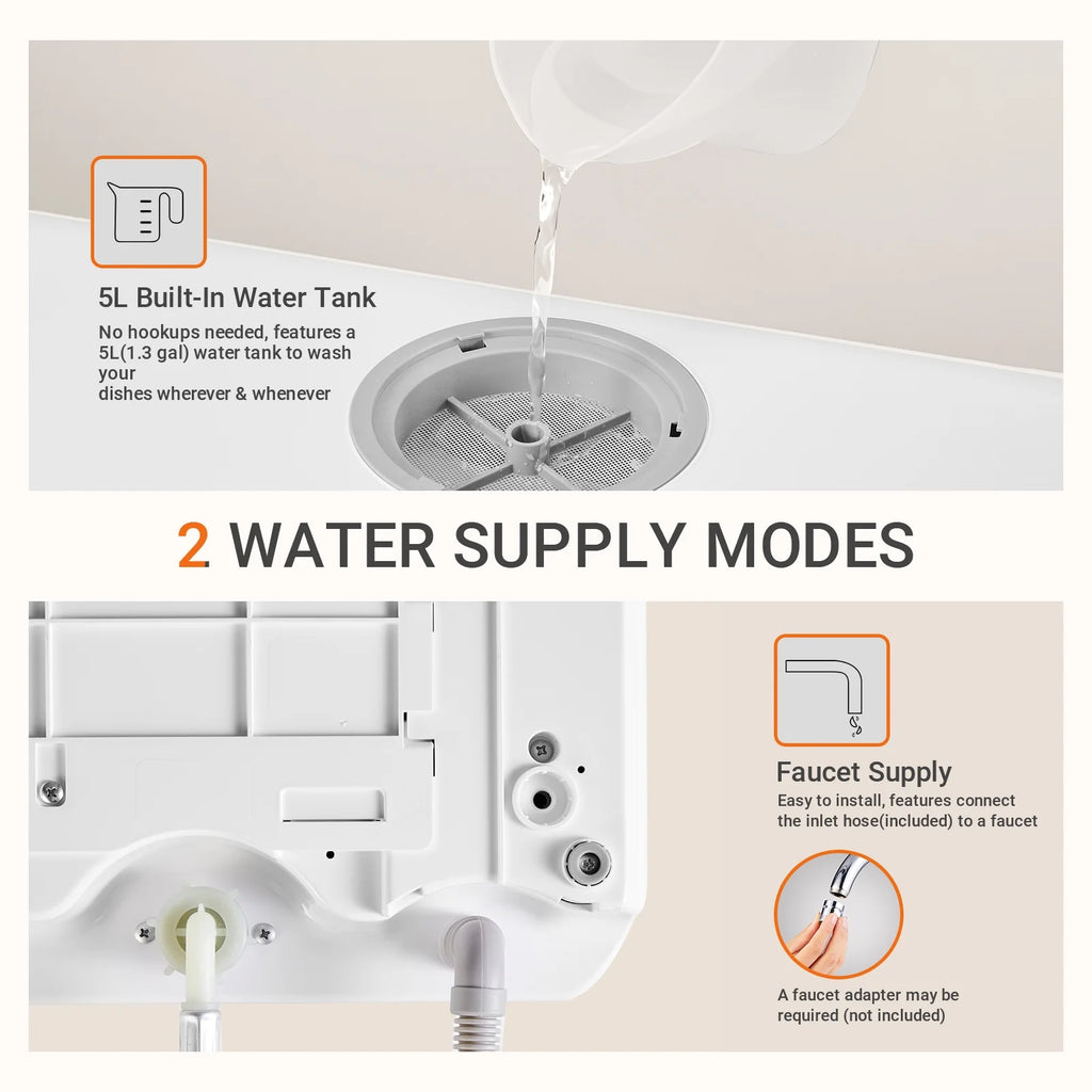 AIRMSEN Countertop Dishwasher with Salt Chamber, Portable Mini Dishwasher with 5L Built-in Water Tank, 18H Delay Start & ECO Mode, Ideal for Apartments & RVs, TDQR09