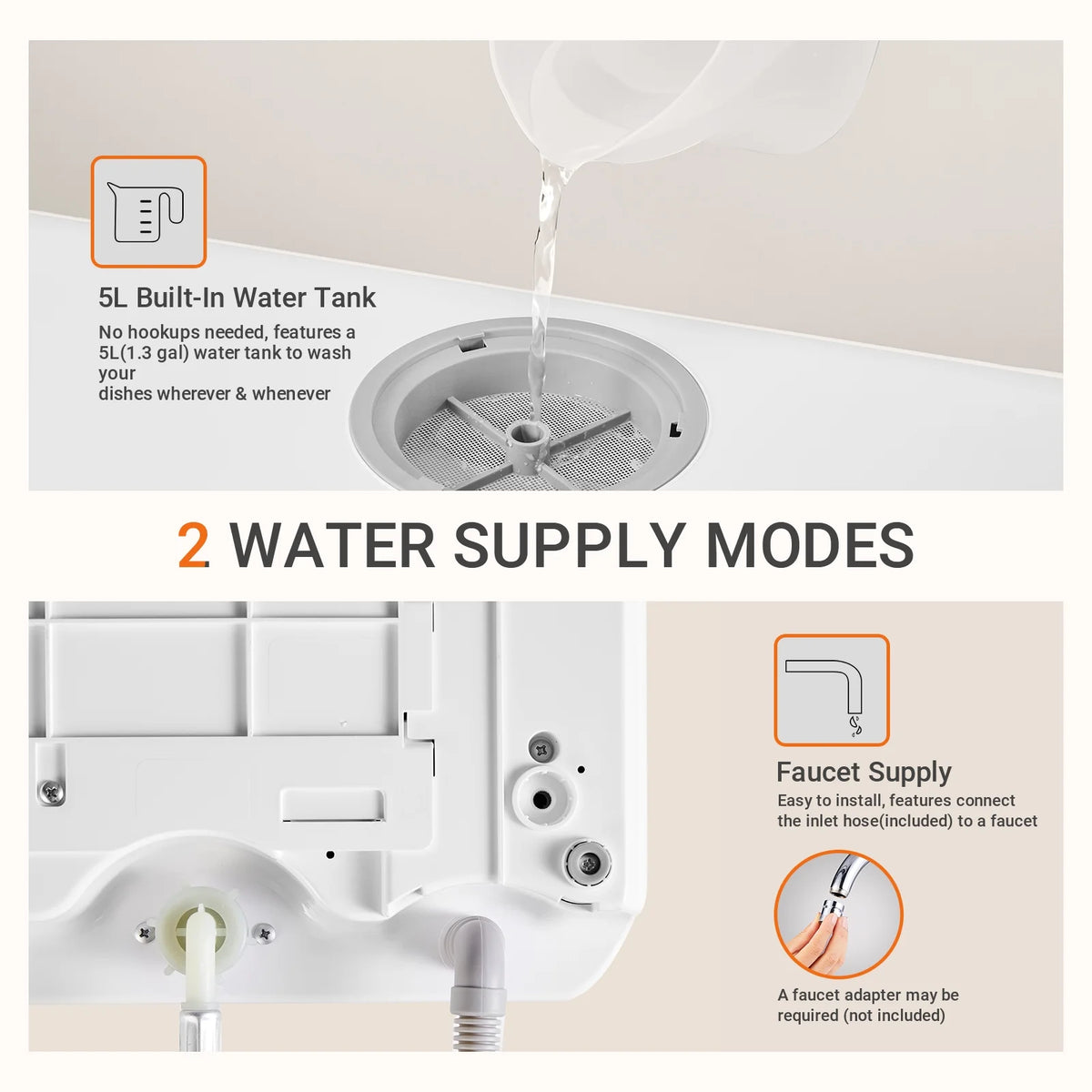 AIRMSEN Countertop Dishwasher with Salt Chamber, Portable Mini Dishwasher with 5L Built-in Water Tank, 18H Delay Start & ECO Mode, Ideal for Apartments & RVs, TDQR09